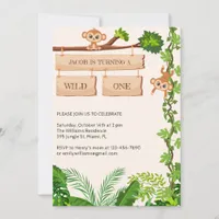 Safari Monkey Wild One Boys 1st Birthday Invitation