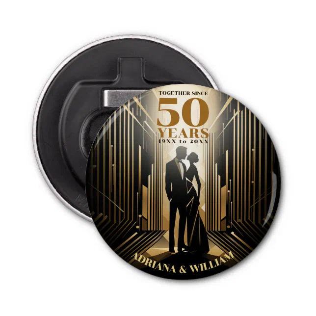 Art Deco Retro Black & Gold Wedding Anniversary Bottle Opener