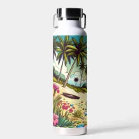 Pretty Comic Book Style Tropical Paradise Water Bottle