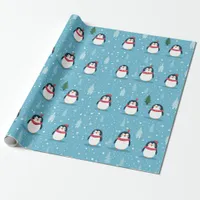 Cute Penguins on Light Blue with Snowflakes  Wrapping Paper