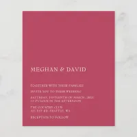 Budget Magenta Modern Wedding Invitation