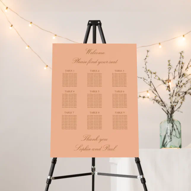 Peach Golden Beige 9 Table Seating Chart Foam Board