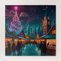 Enchanting Christmas Market Town Winter Wonderland Jigsaw Puzzle