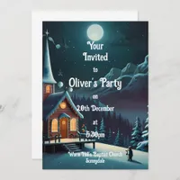 Snowy Church Birthday Invitation Card