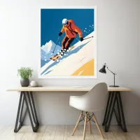 Skiing Trip in Winter Modern Simple Illustration Poster