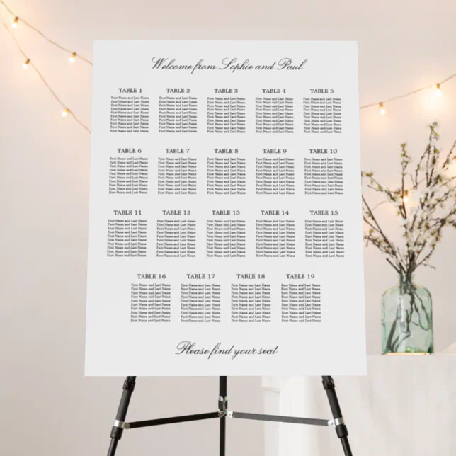 Elegant Minimalist 19 Table Seating Chart Foam Board