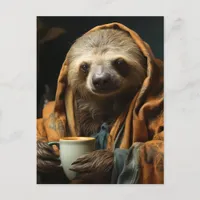 Adorable Sloth With Coffee Postcard