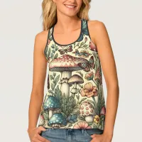 Vintage Mushrooms, Flowers, Butterflies Whimsical Tank Top