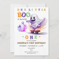 Little Boo Halloween Ghost Skater Any Age Birthday Invitation