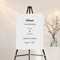 Minimal Aqua Hot Pink Wedding Welcome Sign