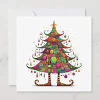 Whimsical Christmas Tree, Bright Colors, Holiday Card