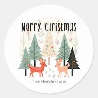 Cute Winter Woodland Family Christmas  Classic Round Sticker