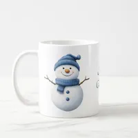 Cute Snowman in Blue Scarf and Knit Beanie Coffee Mug