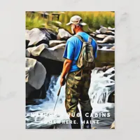 *~* Cabin Man Sun Fishing Stream Maine AP49  Postcard