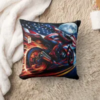 Rider blazing down the highway with American pride Throw Pillow