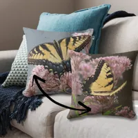 Yellow Butterfly and Pink Flower Nature Photo Throw Pillow