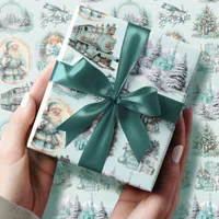 Antique Aqua Blue Victorian Christmas Gift Wrap