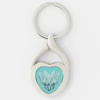 Feather heart in soft green keychain