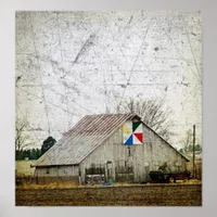 Barn Quilt in Iowa Grunge Poster