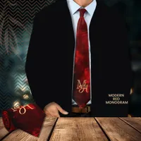 Modern Red Monogram Neck Tie