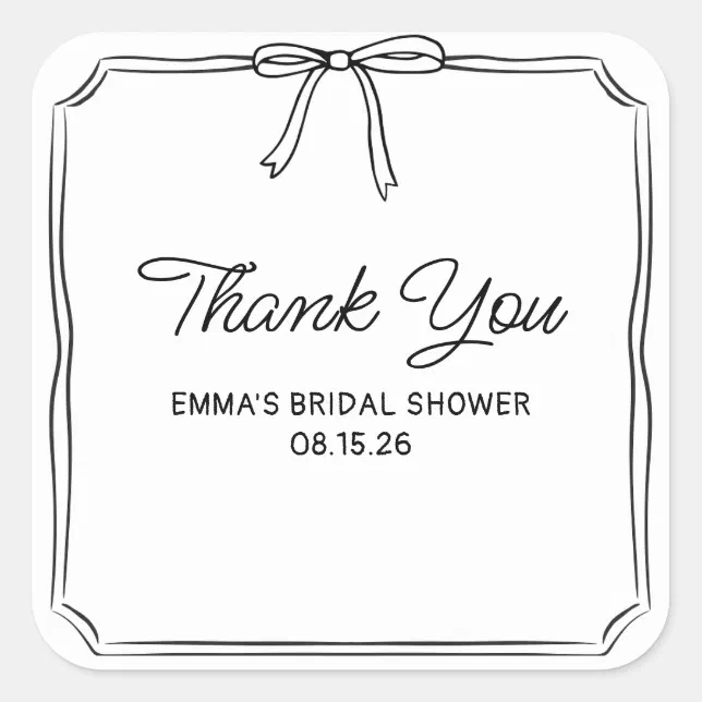 Elegant Coquette Chic Bow Bridal Shower Thank You  Square Sticker