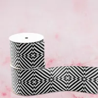 Black and White Optical Illusion Mosaic Pattern Grosgrain Ribbon