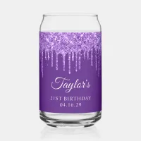 Purple Glitter Drips 21st Birthday Can Glass