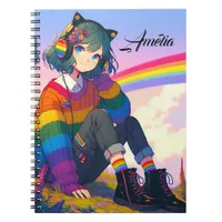 LGBTQIA+ Anime Girl Lesbian Pride Personalized Notebook