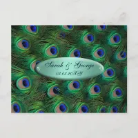 elegant turquoise peacock save the date announcement postcard