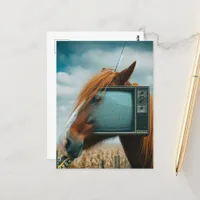 Horse With a vintage TV Face Postcard