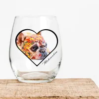 Gift For Dog-Loving Mom Dad Photo Name Stemless Wine Glass