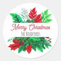 Christmas Greenery | Merry Christmas Personalized Classic Round Sticker