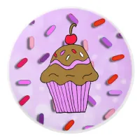 Whimsical Purple Cupcake with Cherry on Top Ceramic Knob