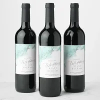 Marble Glitter Wedding Teal Silver ID644 Wine Label