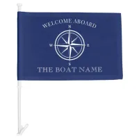 Compass Rose Nautical Boat Name Navy Blue Car Flag
