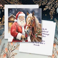 Vintage Santa with a Brown Horse Christmas Card