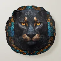 Mosaic Majesty: The Black Panther Round Pillow