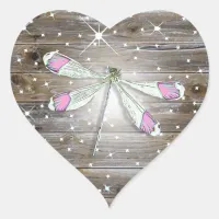 Magical Pink Dragonfly Sparkles Heart Sticker