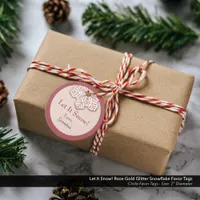 Let It Snow! Rose Gold Glitter Pink Snowflake Favor Tags