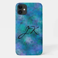 Initialed Blue Bokeh Abstract Digital Art   iPhone 11 Case