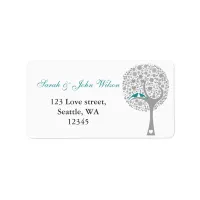 whimsy tree blue lovebirds return address label