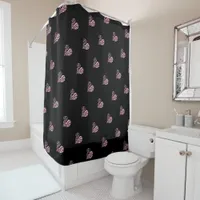 Bold Pink and Black Filigree Heart Shower Curtain