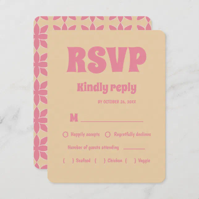 Retro groovy 70's bold typography peach & pink  RSVP card