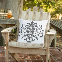 Elegant Vintage Black and White Damask Outdoor Pillow