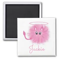 Fun Girly Pink Fluffy Cute Cartoon Saint or Sinner Magnet