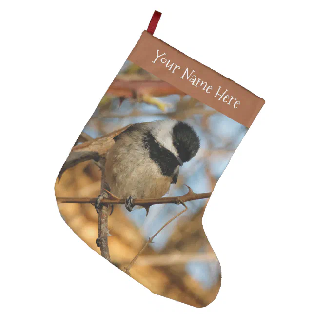 Cute Hopeful Black-Capped Chickadee Songbird Large Christmas Stocking