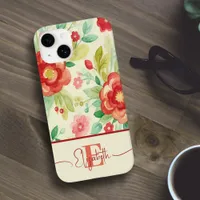 Vintage floral monogram girly botanical watercolor Case-Mate iPhone 14 case