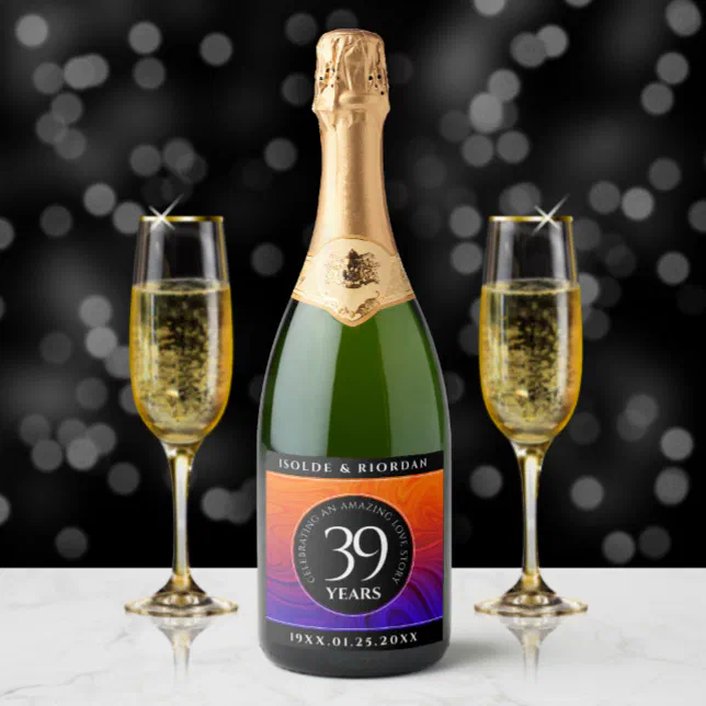 Elegant 39th Agate Wedding Anniversary Celebration Sparkling Wine Label