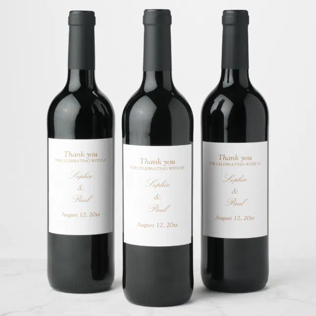 White Beige Script Wedding Wine Labels