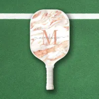 Luxury Rose Gold Foil Marble Monogram Pickleball Paddle